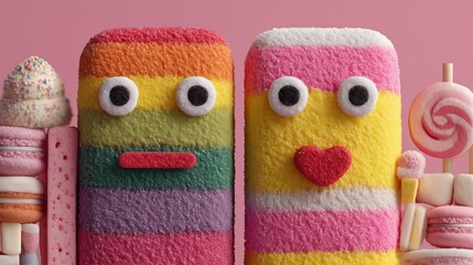 Playful Rainbow Candy Figures for Valentine's Day Gift Flat Lay