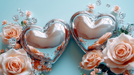 Romantic Valentine's Day Flat Lay With Chrome Hearts And Roses