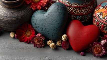 Valentine's Day Flat Lay Featuring Heart Stones and Gifts