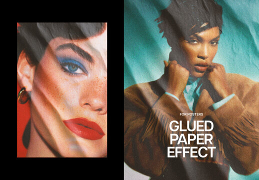Glued Paper Poster Photo Effect Mockup