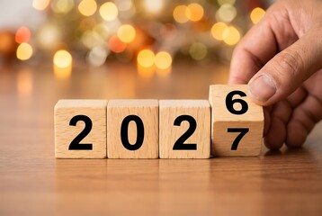 hand placing wooden block with number six on top of block with number seven high quality professional detailed modern