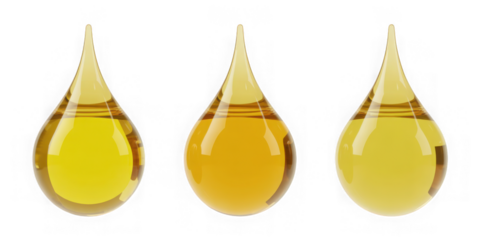 Trio of Liquid Golden Essence Drops PNG with Alpha Channel