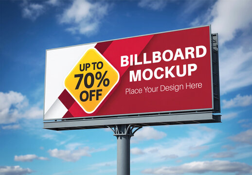 Outdoor Horizontal Billboard Mockup with Sky Background