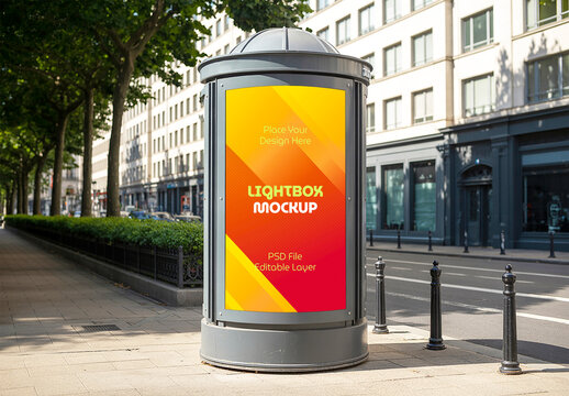 Outdoor Lightbox Column Mockup for City Advertising