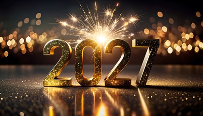 golden 2027 new year celebration with sparkling lights and festive atmosphere background high quality professional detailed modern elegant stylish