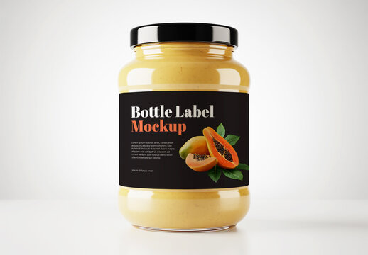 Papaya Fruit Sauce Jar Mockup with Black Label