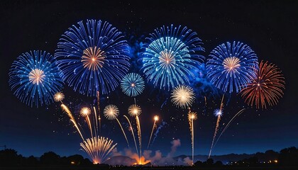 Vibrant fireworks display in the night sky with various colorful explosions and bursts of light high quality professional detailed