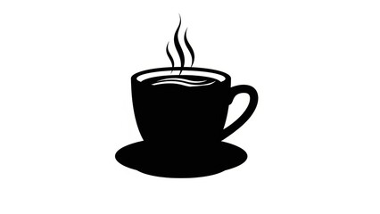 Fototapeta premium A minimal and elegant illustration of a hot coffee cup symbolizing relaxation, comfort, and everyday lifestyle moments. The clean black silhouette with rising steam represents warmth, freshness, and s