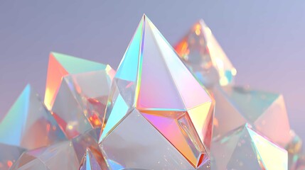 Close up of iridescent crystal prisms with rainbow facets