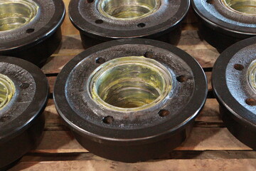 The wheel of a trolley, a wagon for rails. Mechanical engineering. Finished products.