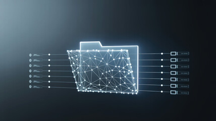 Digital Data Connection: A visual representation of data transfer, symbolized by a digital folder interconnected with numerous data streams. Highlighting seamless data processing and management.
