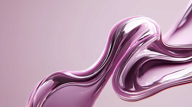 Abstract purple liquid swirl with glossy waves on pink background