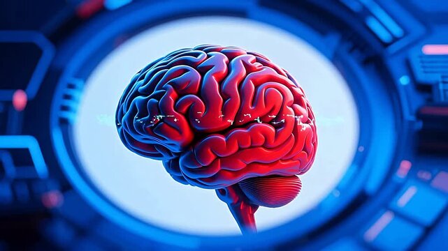 RedandBlueBrainModelonCircuitBackground