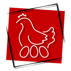 chicken, red banner in a frame. Vector illustration on a white background.