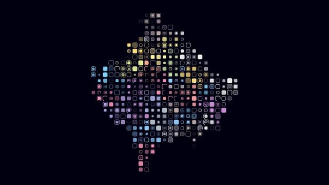 Kosovo animated country shape. Pulsating colored dots on the map of the country. Large size rounded square blocks. Digital style Kosovo map on dark background. Modern animation video.