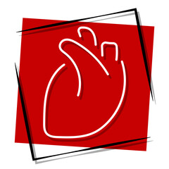 heart organ, red banner in a frame. Vector illustration on a white background.