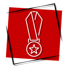 medal, red banner in a frame. Vector illustration on a white background.