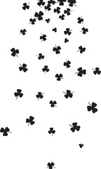 Falling black clover leaves pattern on white background