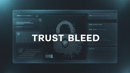 Naklejka premium Digital Breach: Illustration showcasing the concept of 'Trust Bleed', featuring an abstract representation of data vulnerability and security breaches.