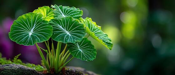 Vibrant Green Plant with Unique Leaf Patterns in Nature.