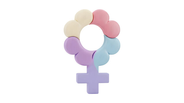 Pastel 3D Female Gender Symbol Shaped Like a Colorful Flower