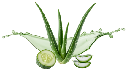 Aloe vera plant with sliced leaf isolated on transparent background