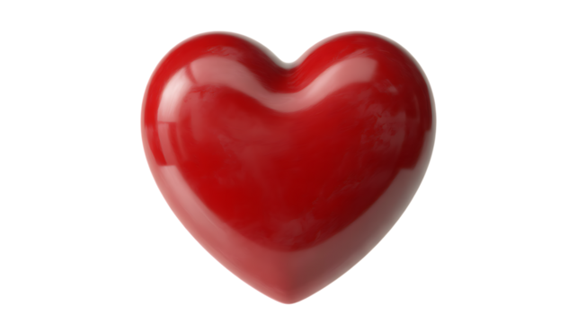 Smooth Red Heart with Soft Shiny Surface on Transparent Background glossy - Powered by Adobe