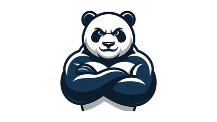 Naklejka premium A muscular cartoon panda bear flexing its arms isolated on transparent background