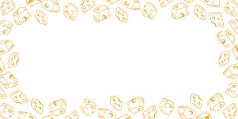 Cheese Border Frame, Gourmet Label, Card. Hand drawn Cheese Decorative Food Border. Cheese Frame for Packaging, Menu Design