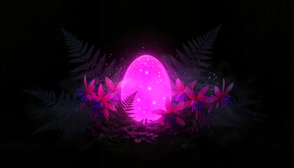 Surreal Easter Egg in Dark Botanical Setting - Spring Magic and Renewal