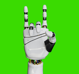 Futuristic humanoid robotic hand gestures isolated on green screen 3D render