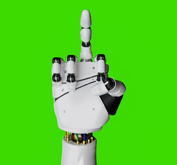 Futuristic humanoid robotic hand gestures isolated on green screen 3D render