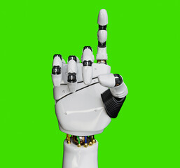 Futuristic humanoid robotic hand gestures isolated on green screen 3D render