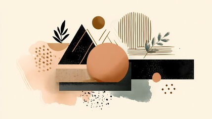 Abstract geometric composition with shapes and muted pastel tones
