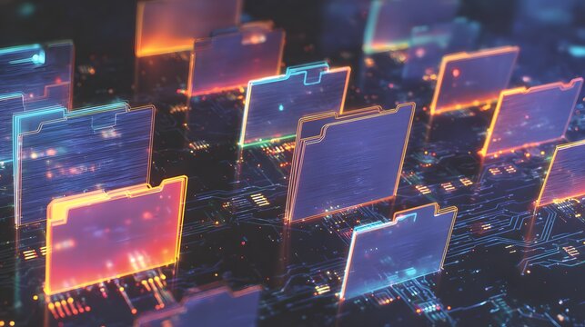 Futuristic digital data glows within circuit board design a vibrant organized tech illustration - Powered by Adobe