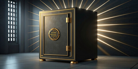 Secure Financial Vault with Golden Glow