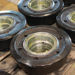 The wheel of a trolley, a wagon for rails. Mechanical engineering. Finished products.