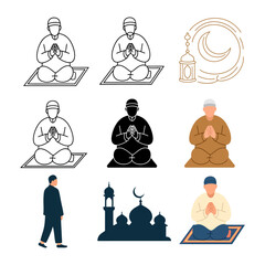 Prayer of devotion: A series of illustration showcasing individuals deeply engrossed in prayer, evoking a sense of spirituality, respect, and tradition.