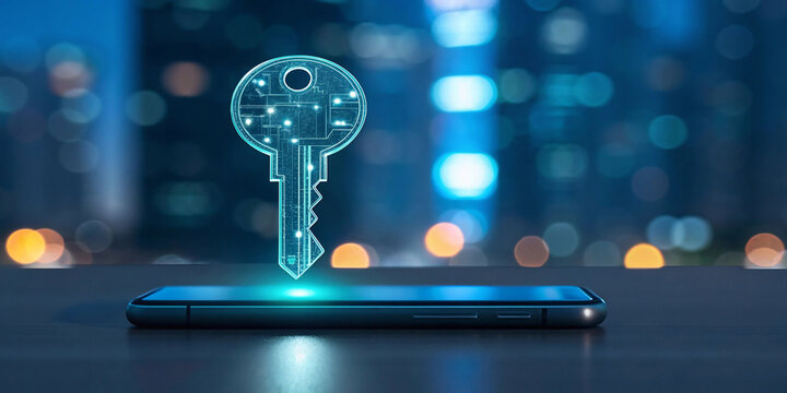 Smartphone Displaying Digital Security Key Concept