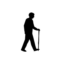Senior People Silhouette Set. Elderly Men and Women Walking Sitting Standing Line Art Vector. Active Aging Lifestyle Illustration. Retirement Couple Family Outdoor Concept.Minimal Black Outline People