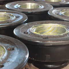 The wheel of a trolley, a wagon for rails. Mechanical engineering. Finished products.