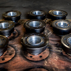 The wheel of a trolley, a wagon for rails. Mechanical engineering. Finished products.