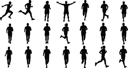 Running men silhouettes set isolated on white background male joggers fitness training motion sport vector illustration collection © shihab