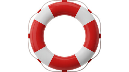 Red and white life preserver ring isolated on transparent background