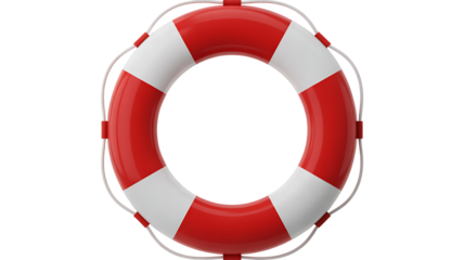 Red and white life preserver ring isolated on transparent background