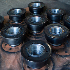 The wheel of a trolley, a wagon for rails. Mechanical engineering. Finished products.