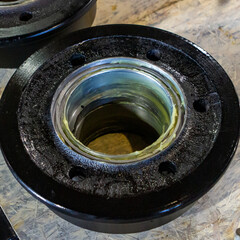 The wheel of a trolley, a wagon for rails. Mechanical engineering. Finished products.