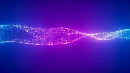 Abstract glowing wave animation with vibrant blue and pink particles. Represents digital technology, creativity, and modern design aesthetics