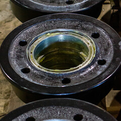 The wheel of a trolley, a wagon for rails. Mechanical engineering. Finished products.