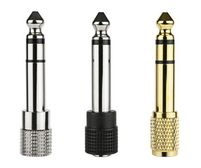 Set adapter for audio jack plug isolated on a transparent background. Full depth of field. PNG.